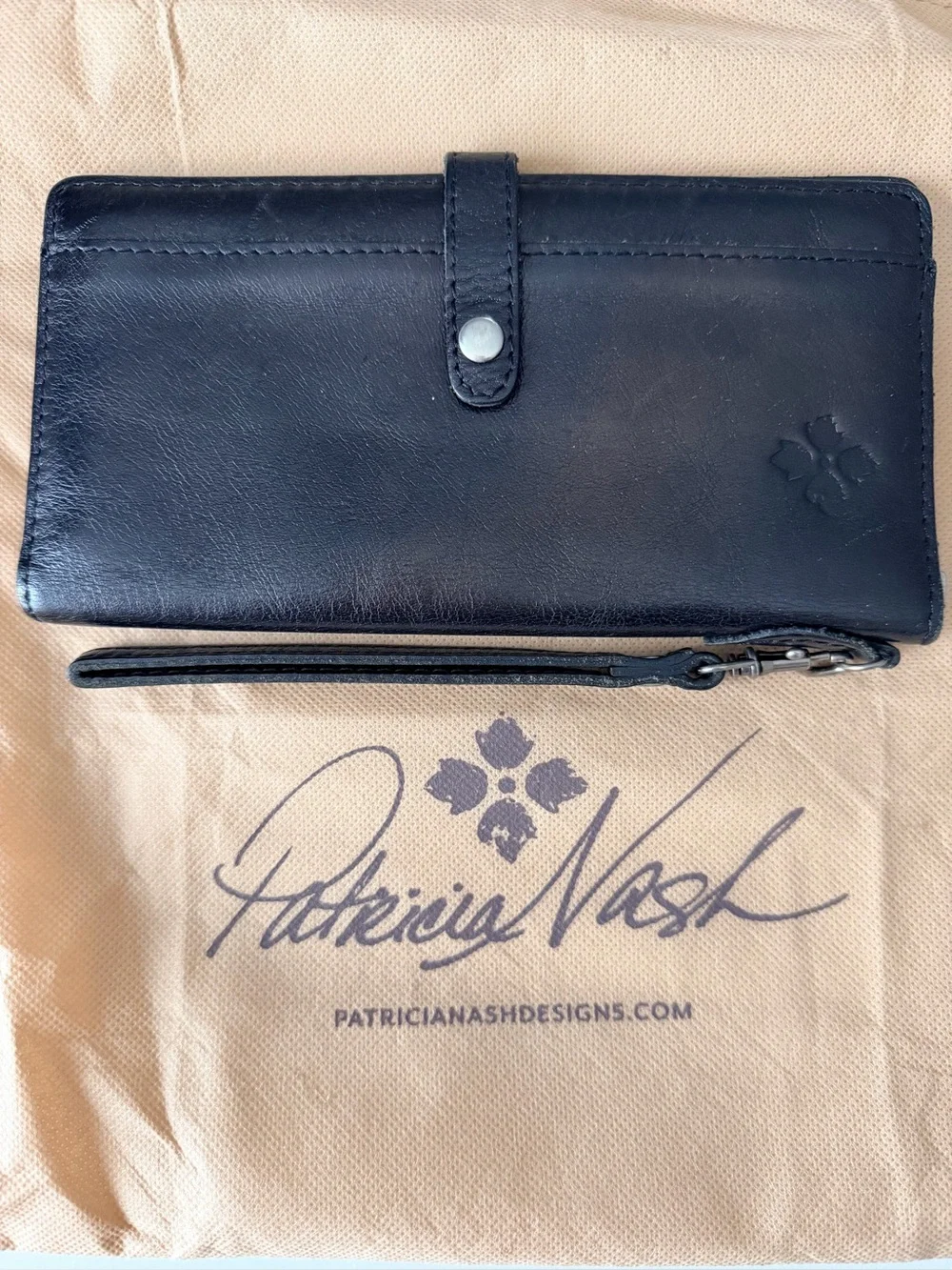 Patricia Nash Black Leather Wristlet Wallet